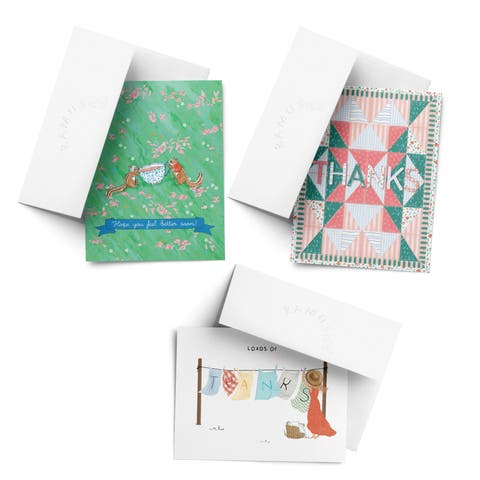 Sympathy Greeting Card Pack Sets (3 ct, Assorted) Feel Better Chipmunks Tea, Thanks Quilt, Loads Of Thanks