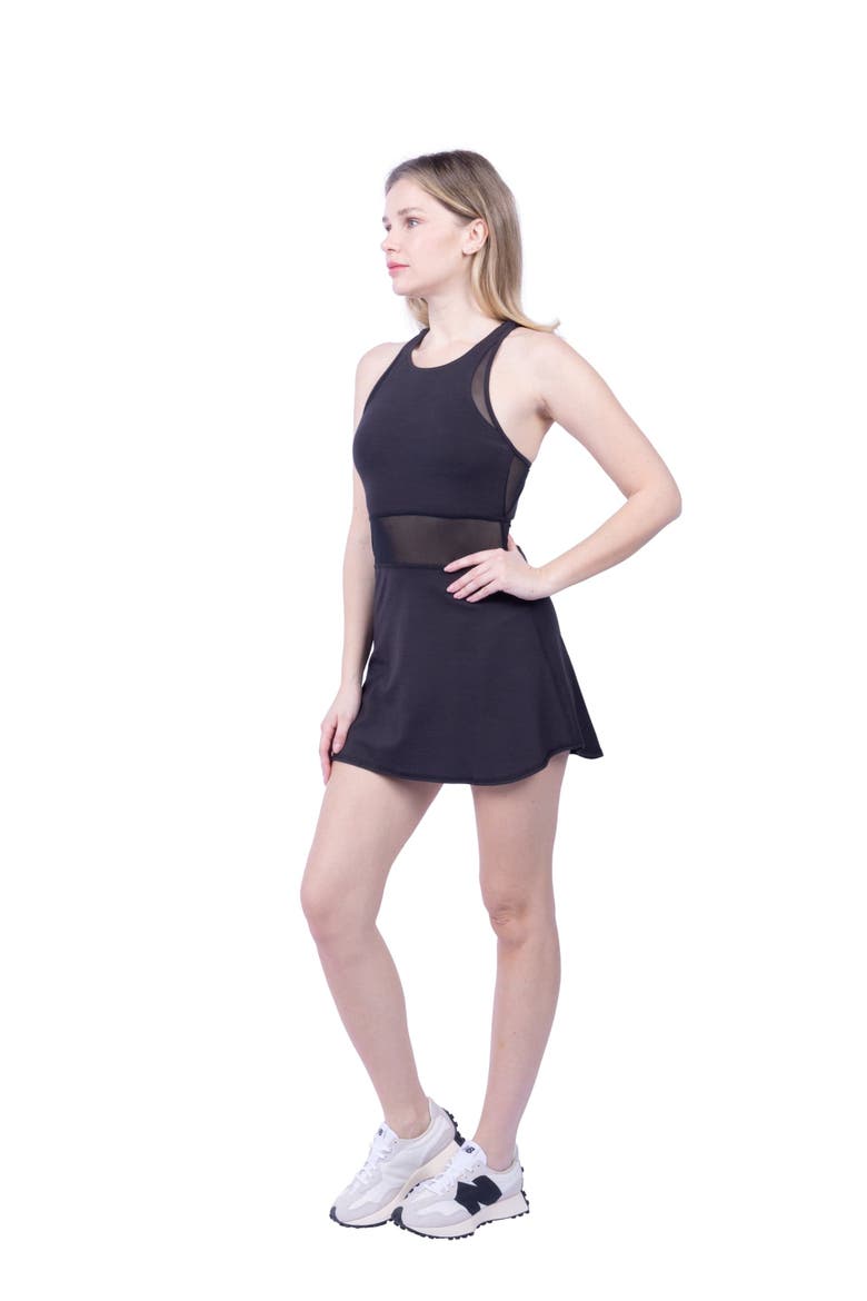Leena Organic Cotton & Mesh Sport Dress, Alternate, color, Black