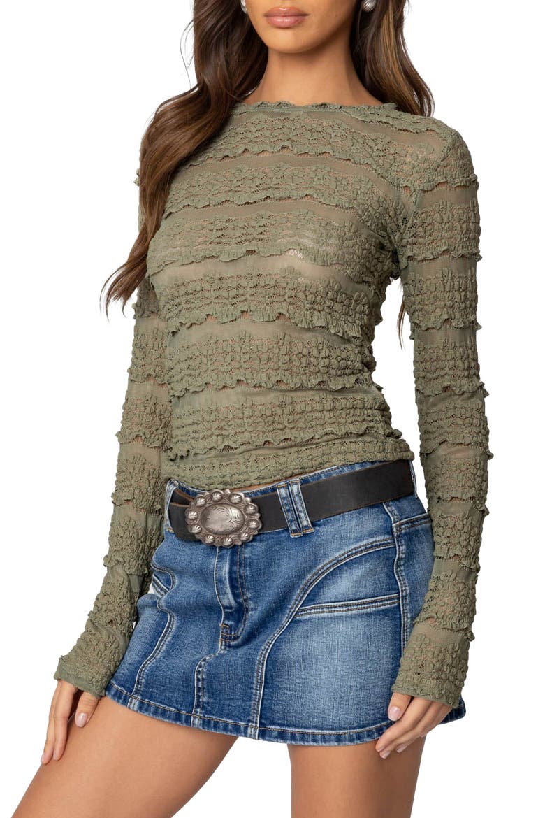 Daisey Textured Sheer Lace Top, Alternate, color, OLIVE