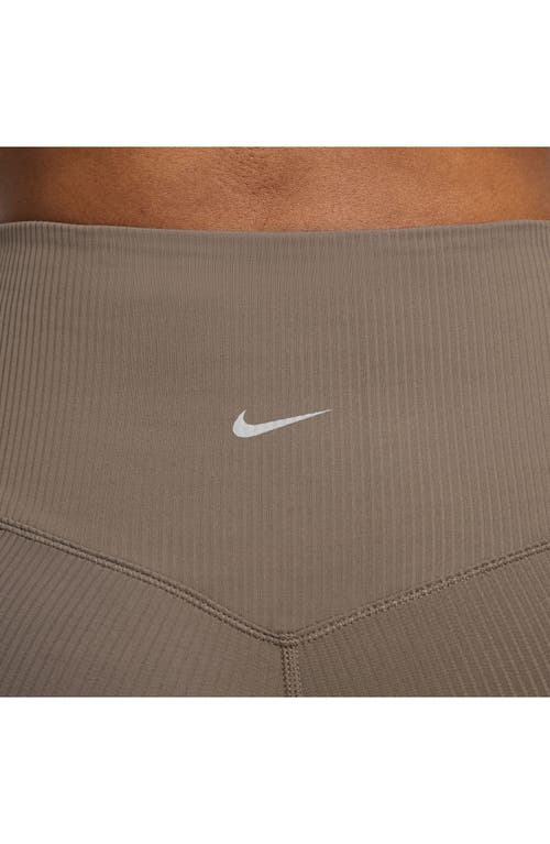 Nike Zenvy Dri-fit Cutout High Waist Flare Rib Leggings In Mink Brown/black/white