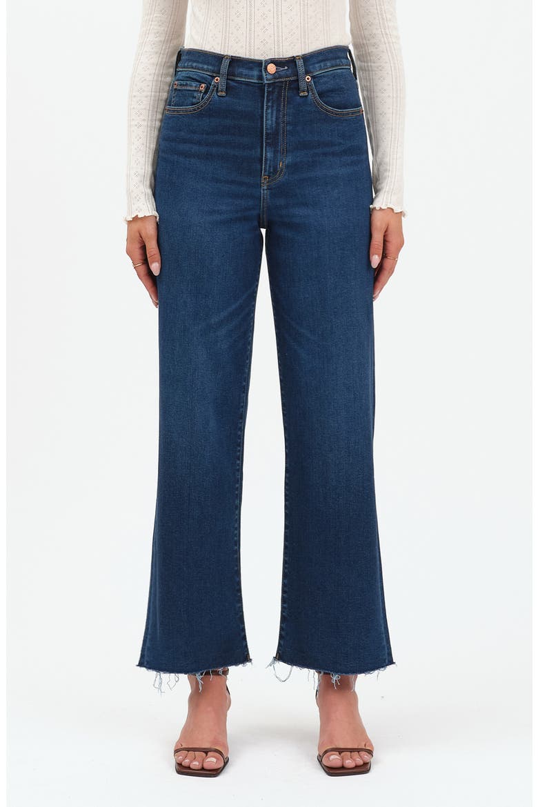 Pleaser High Waist Raw Hem Crop Jeans, Main, color, MAGIC HOUR