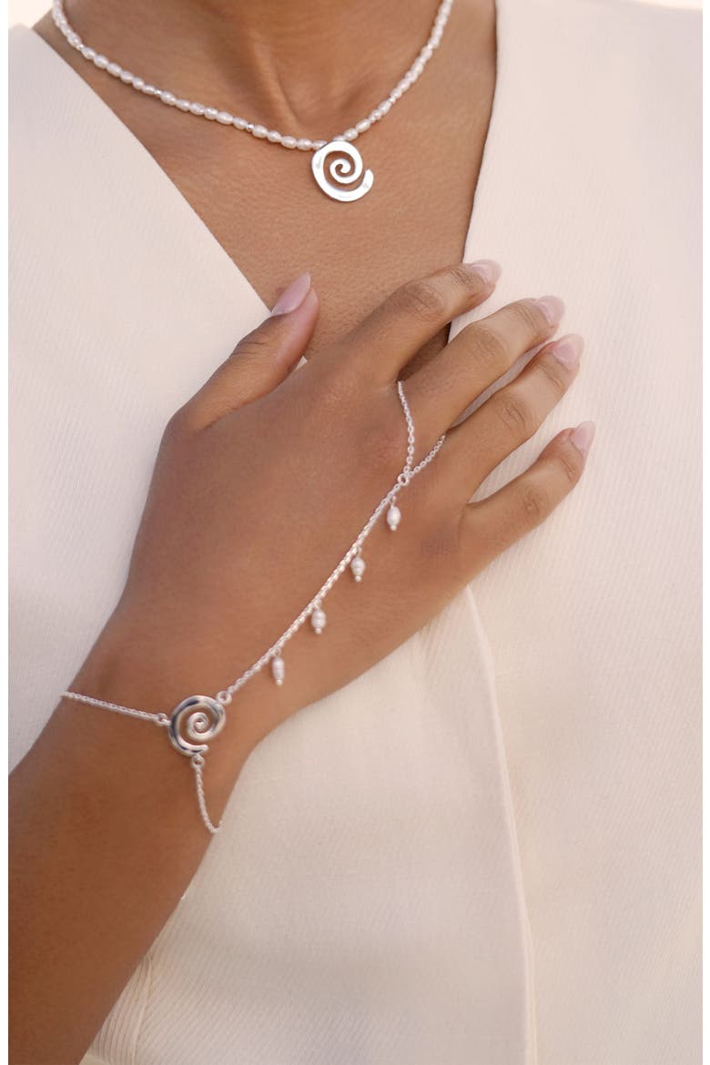 Aura Freshwater Pearl Hand Chain, Alternate, color, SILVER