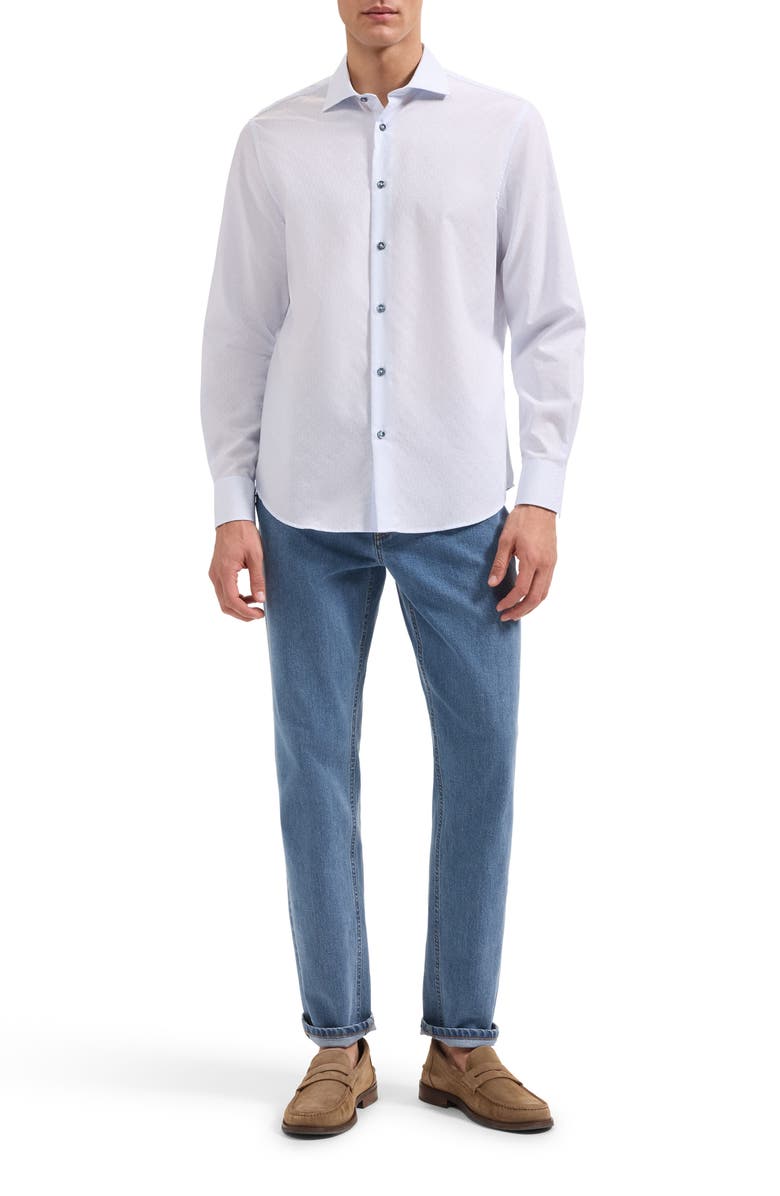 Bugatchi Axel Shaped Fit Diamond Jacquard Stretch Button-Up Shirt, Alternate, color, Salt