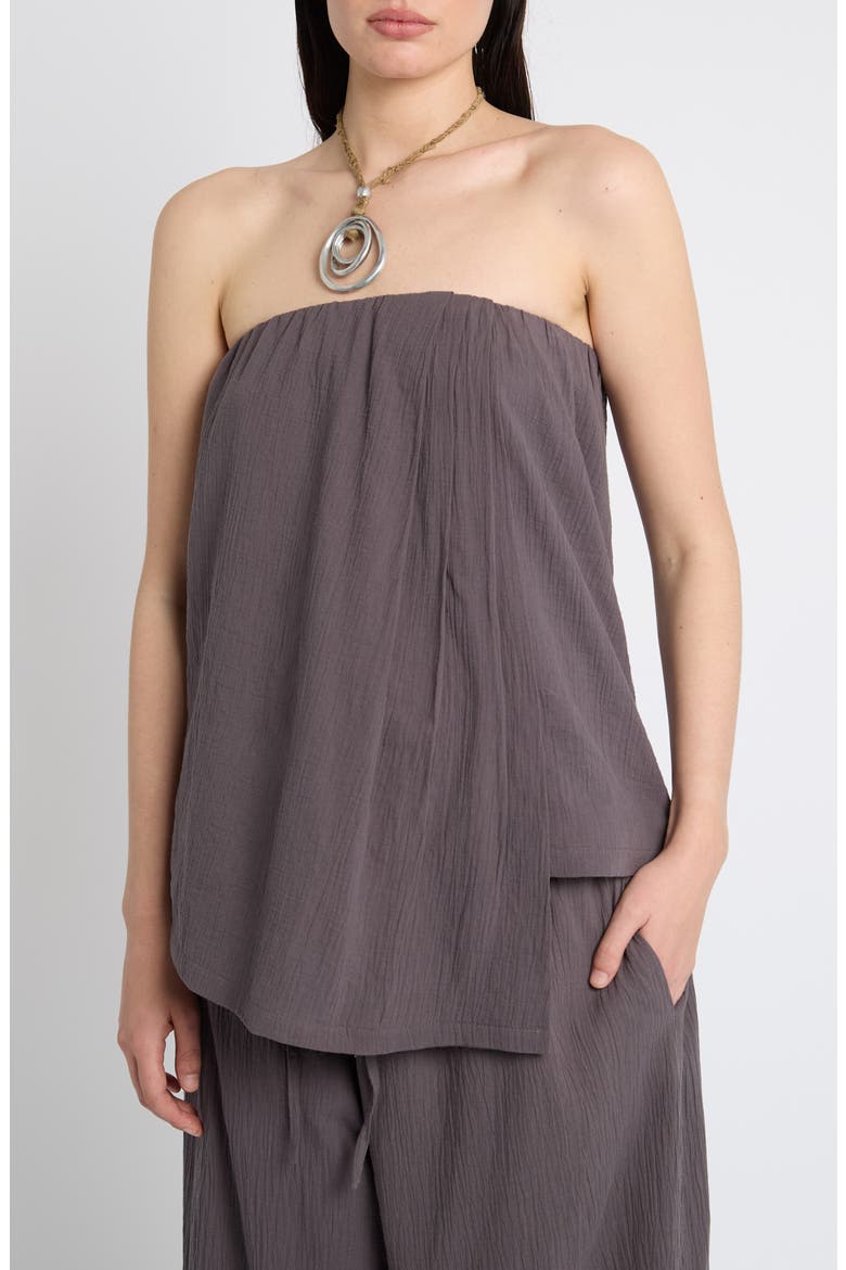 Asymmetric Hem Crinkle Bandeau Top, Main, color, GREY