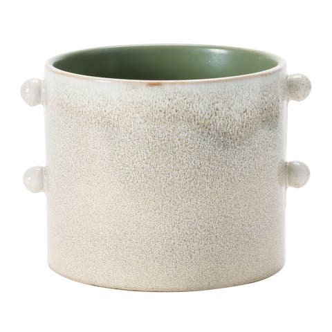 Round Stoneware Planter with Reactive Glaze