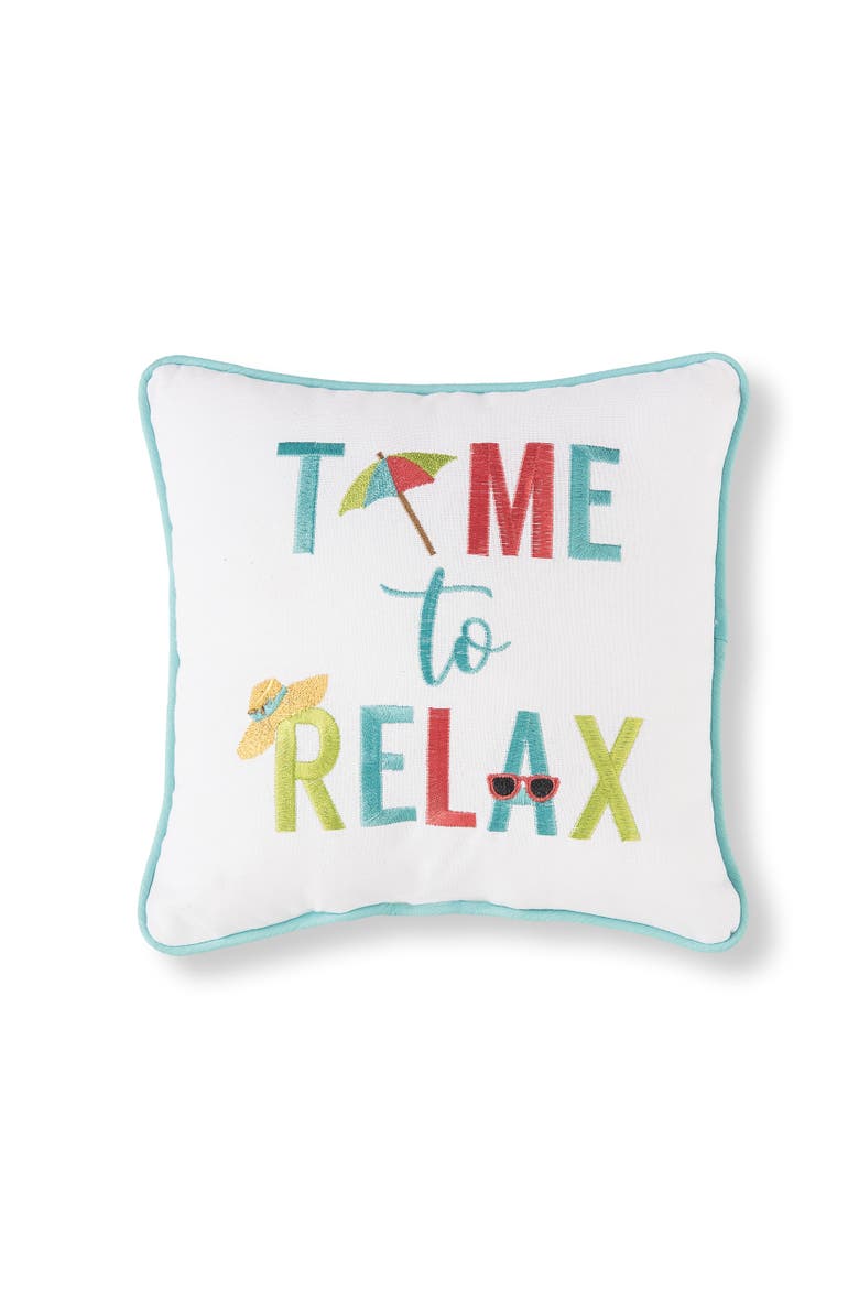 Time To Relax Embroidered Small Petite Throw Pillow, 10" x 10", Main, color, White