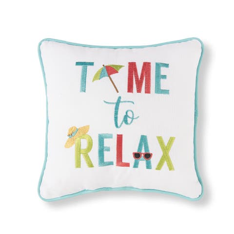 Time To Relax Embroidered Small Petite Throw Pillow, 10" x 10"