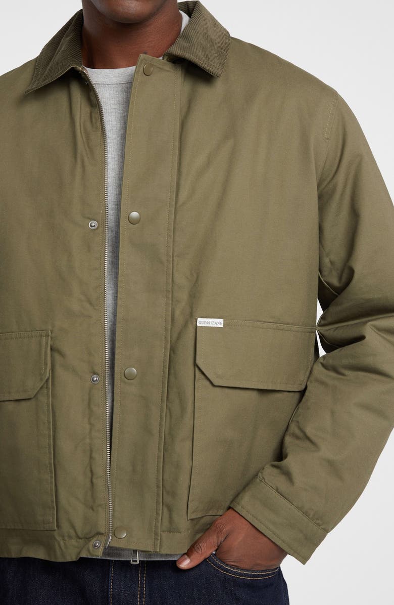 GUESS JEANS Corduroy Collar Cotton Canvas Jacket, Alternate, color, Green