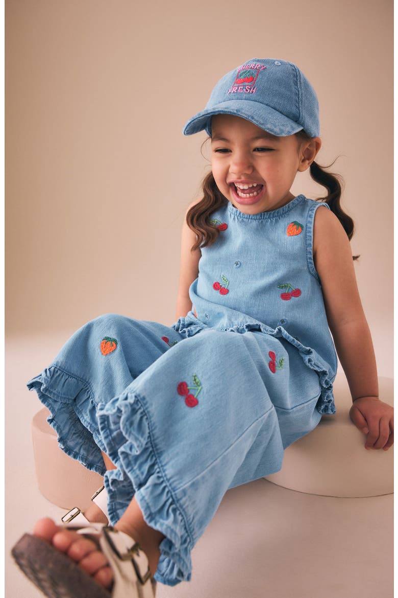 Kids' Embroidered Denim Tank & Pants Set, Alternate, color, BLUE
