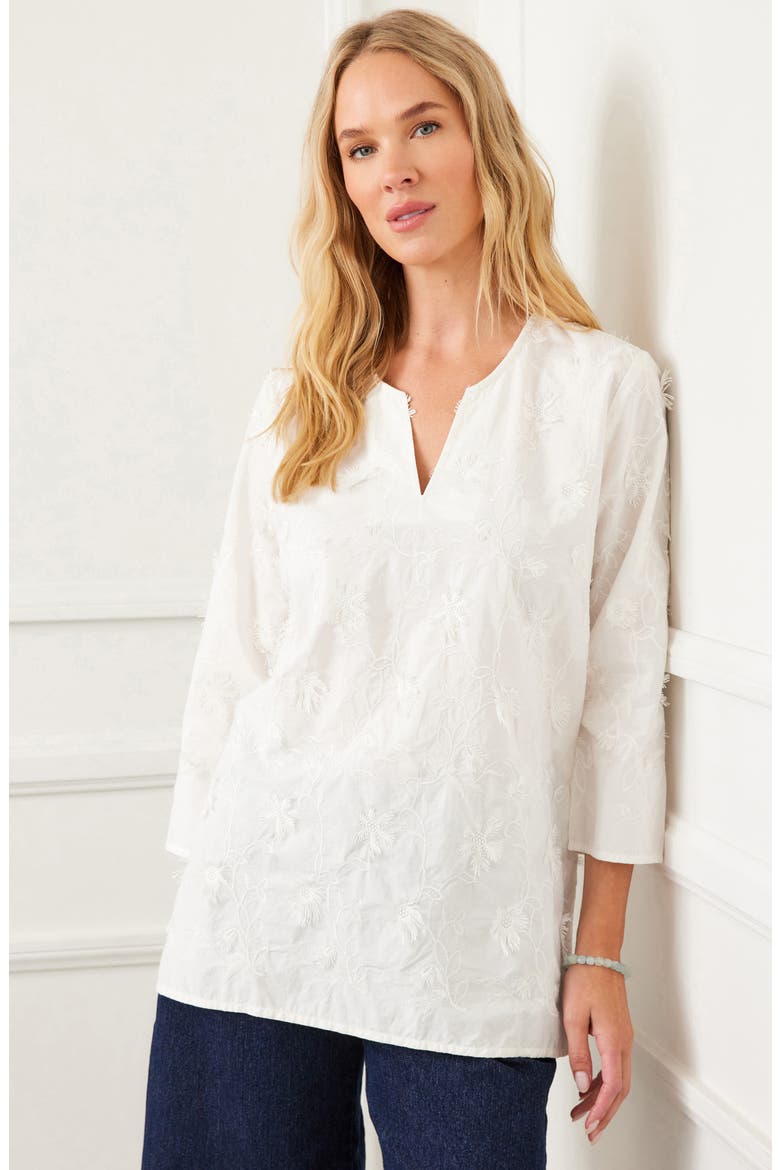 Floral Embroidered Cotton Tunic Top, Alternate, color, OFF WHITE