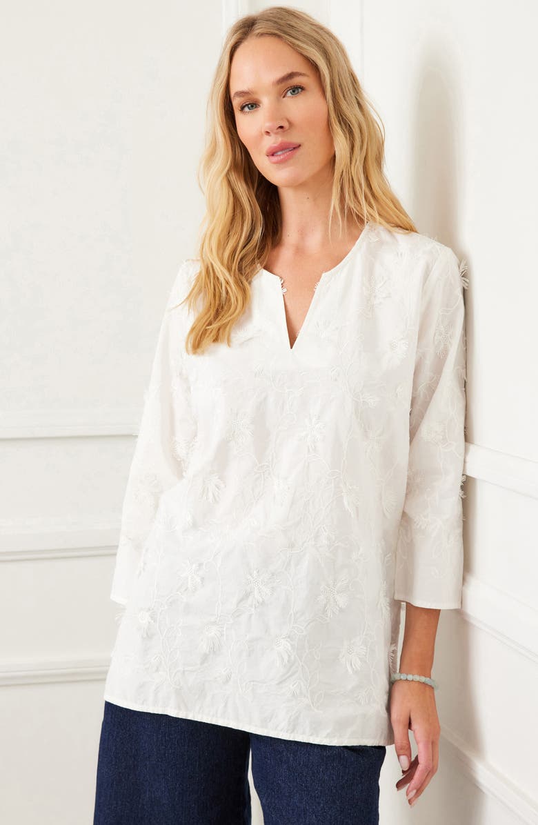 Karen Kane Floral Embroidered Cotton Tunic Top, Alternate, color, Off White