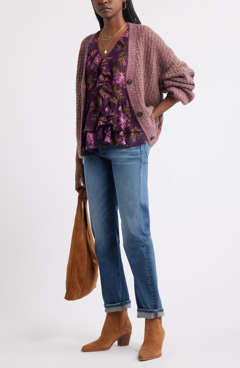 Treasure & Bond Ruffle Chiffon Top, Alternate, color, Purple- Green Ferrah Bloom