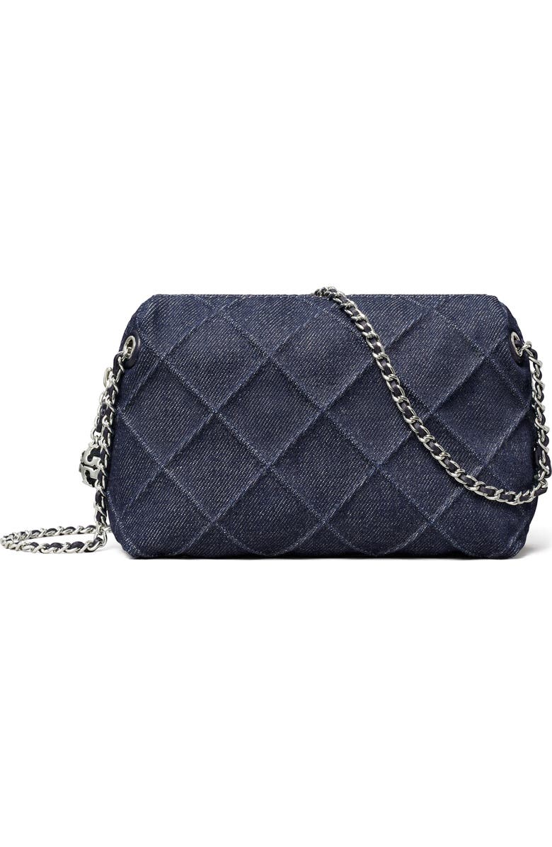 Tory Burch Fleming Denim Soft Crossbody Bag, Main, color, Blue
