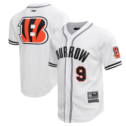 Pro Standard Joe Burrow White Cincinnati Bengals Mesh Baseball Button-up T-shirt