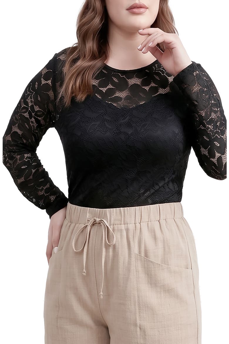 Floral Lace Top, Alternate, color, BLACK