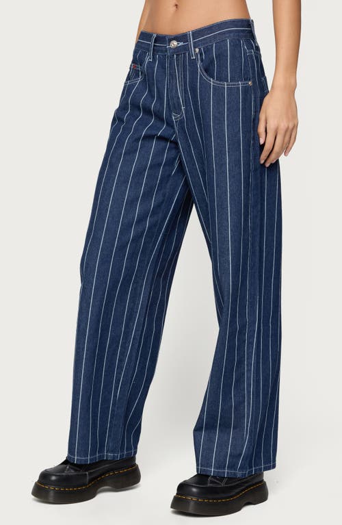 Edikted Kyler Pinstripe Wide Leg Low Rise Jeans In Blue