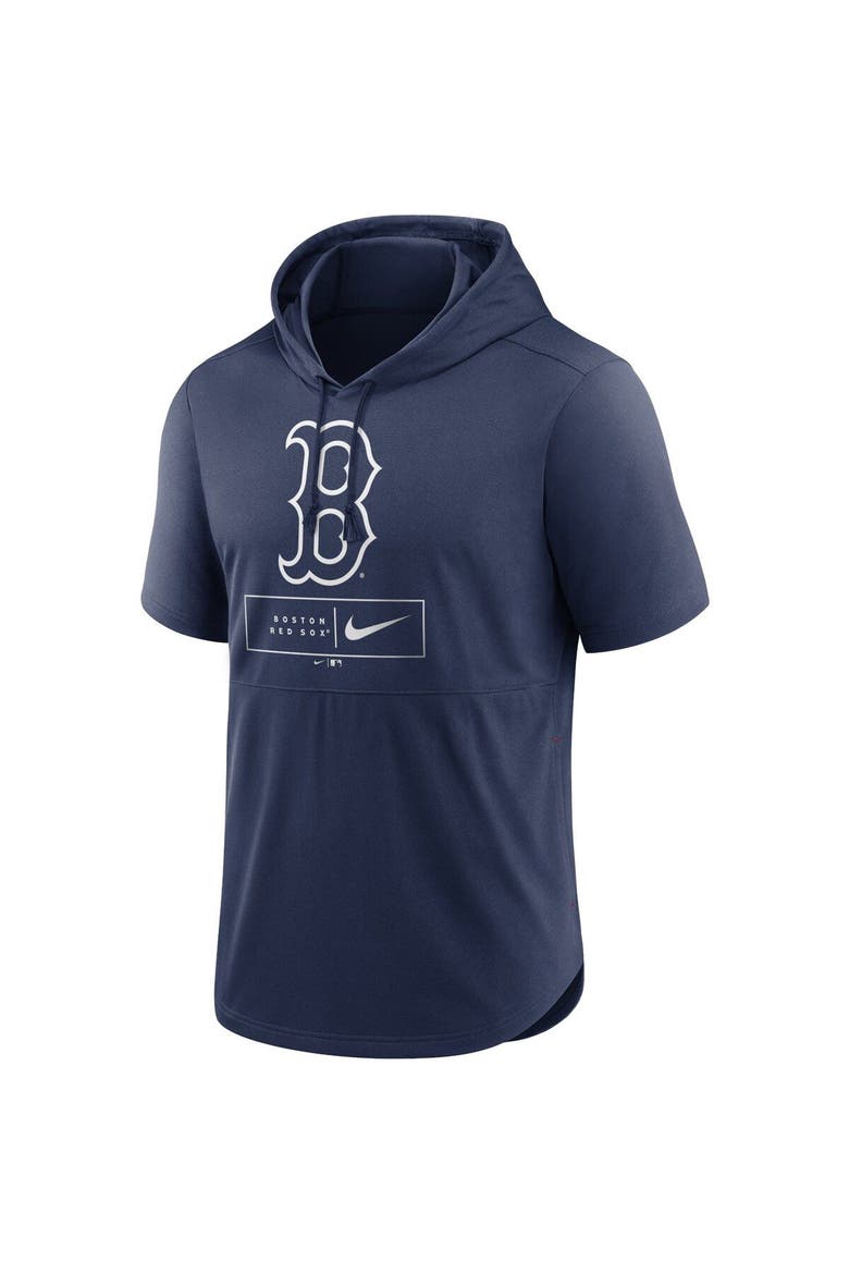 Men's Nike Navy Boston Red Sox Logo Lockup Performance Short-Sleeved Pullover Hoodie, Alternate, color, Navy