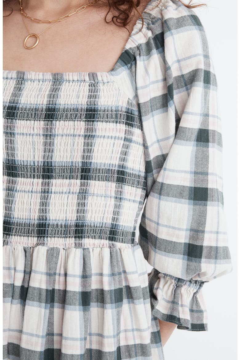 Lucie Lebaum Plaid Smocked Minidress, Alternate, color, ANTIQUE CREAM