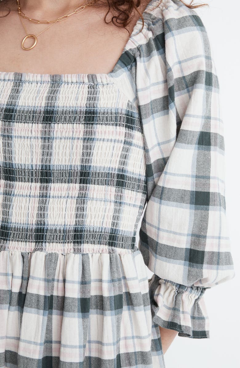 Madewell Lucie Lebaum Plaid Smocked Minidress, Alternate, color,