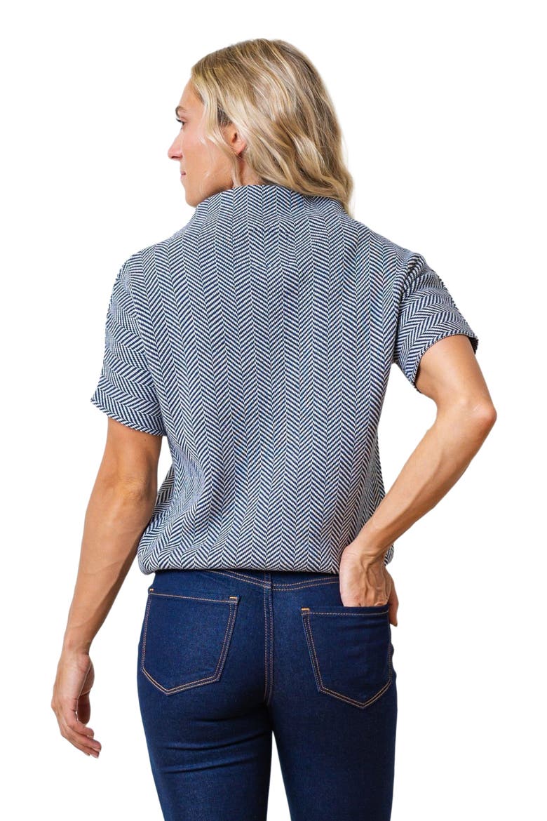 Women's Organic Mock Neck Sweater, Alternate, color, Navy and White Herringbone