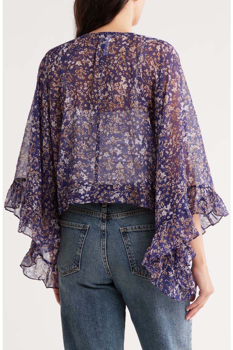 Foil Floral Print Chiffon Topper, Alternate, color, DENIM MULTI