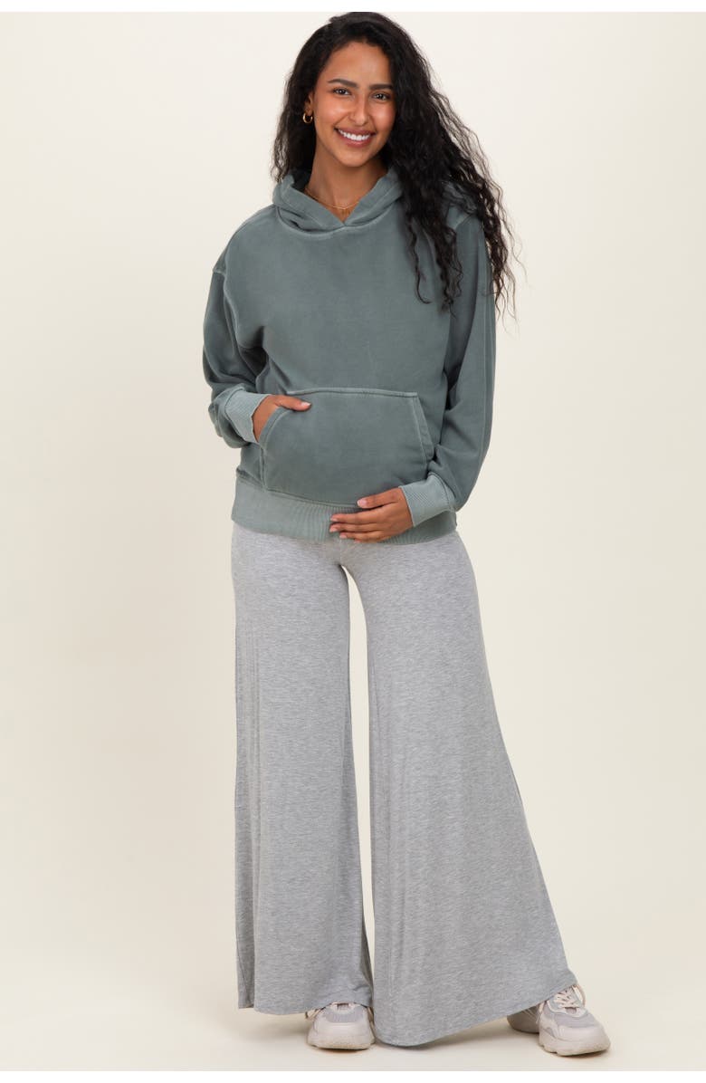 PinkBlush Fold Over Waist Wide Leg Lounge Pants, Main, color, Heather Grey