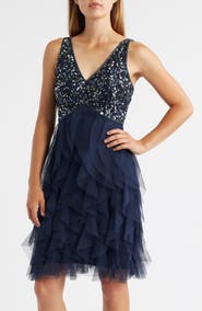 Pisarro Nights Beaded Ruffle Skirt Minidress