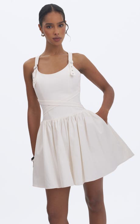 Francine Cotton Denim Crossover Strap Mini Dress