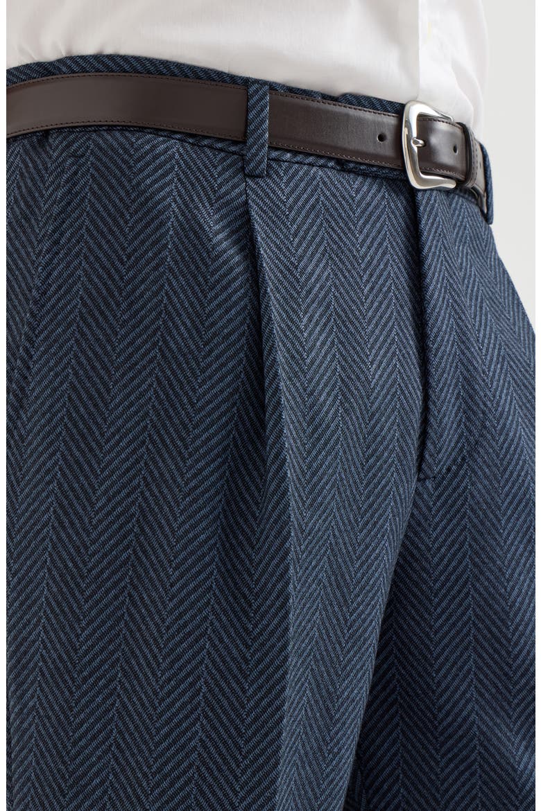 Cashmere and silk chevron flannel trousers with pleat, Alternate, color, Navy Blue