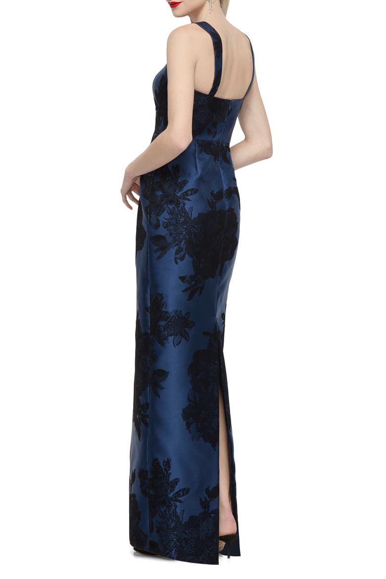 Linden Floral Lace Matte Satin Gown, Alternate, color, SOFT NAVY/ BLACK