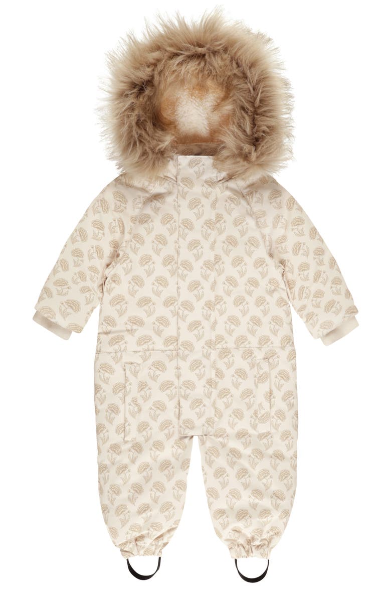 Rylee + Cru Kids' Ski Faux Fur Trim Hooded Snowsuit, Main, color, Marigold