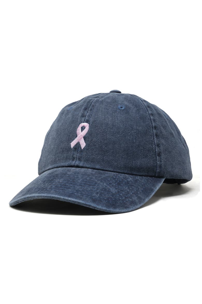 Pink Ribbon Dad Cap, Alternate, color, Washed Navy Blue