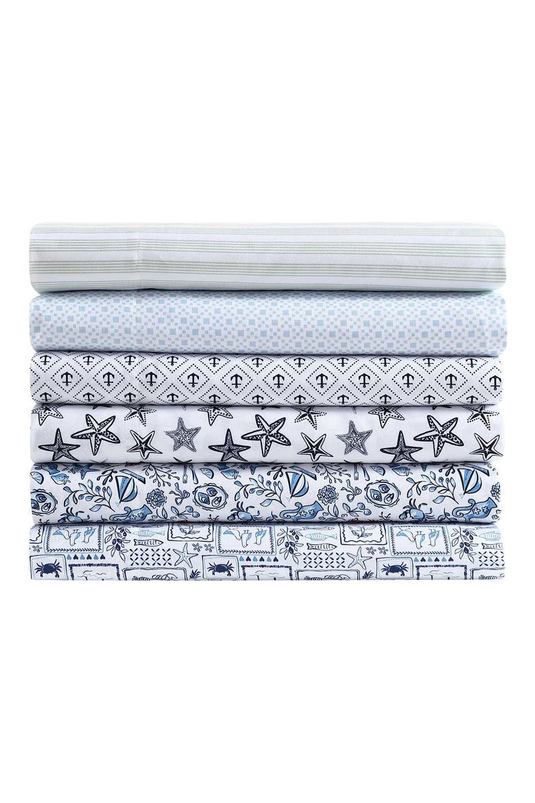 Saltwater Stars Cooling Microfiber Sheet Set, Alternate, color, WHITE/ BLACK MULTI