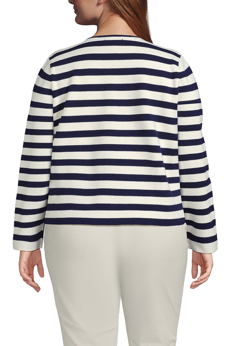 Plus Size Fine Gauge Cotton Milano Blazer Sweater, Alternate, color, Fresh Ivory/Navy Breton Stripe