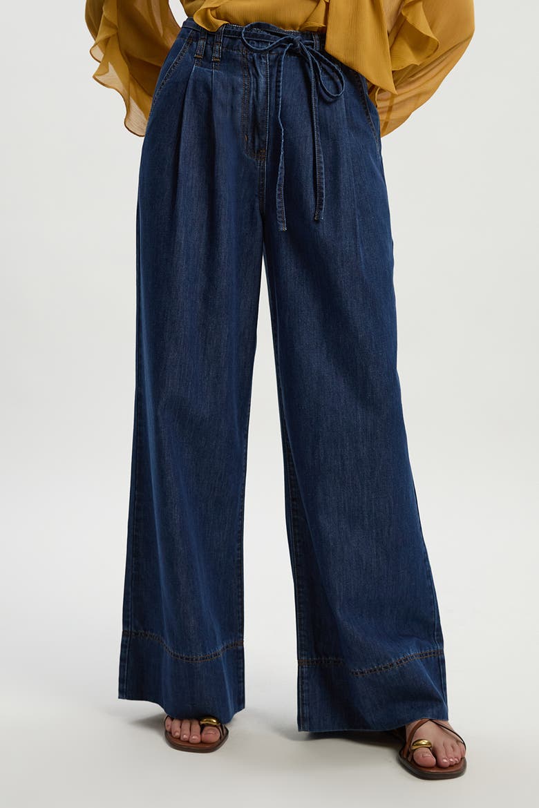 Denim Wide Legged Pants, Main, color, Mid Blue