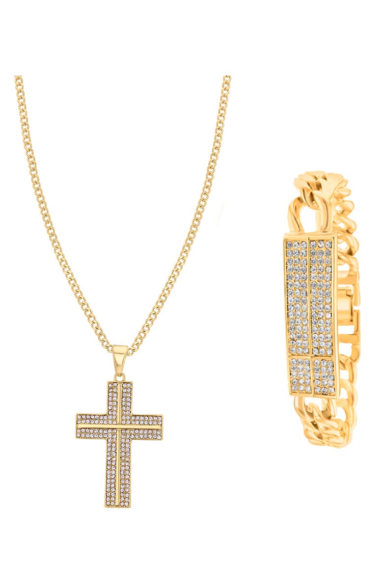 AMERICAN EXCHANGE Cross Necklace & Bracelet Gift Set, Alternate, color, Gold/ Stone