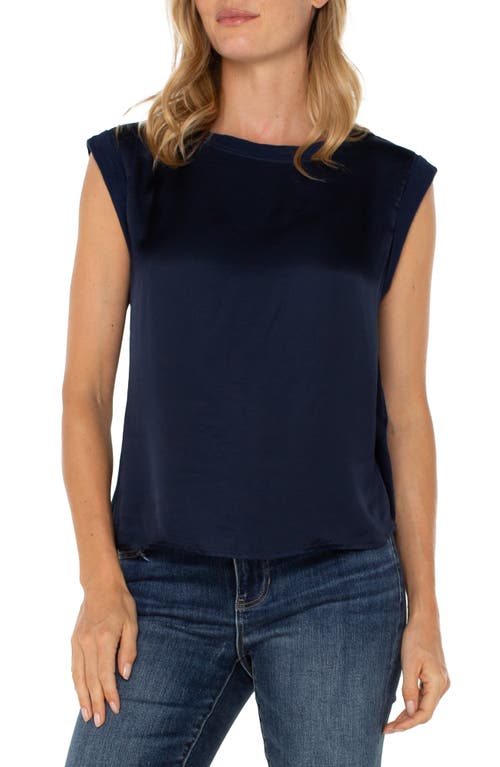 Liverpool Mixed Media Sleeveless Top in Dark Navy 