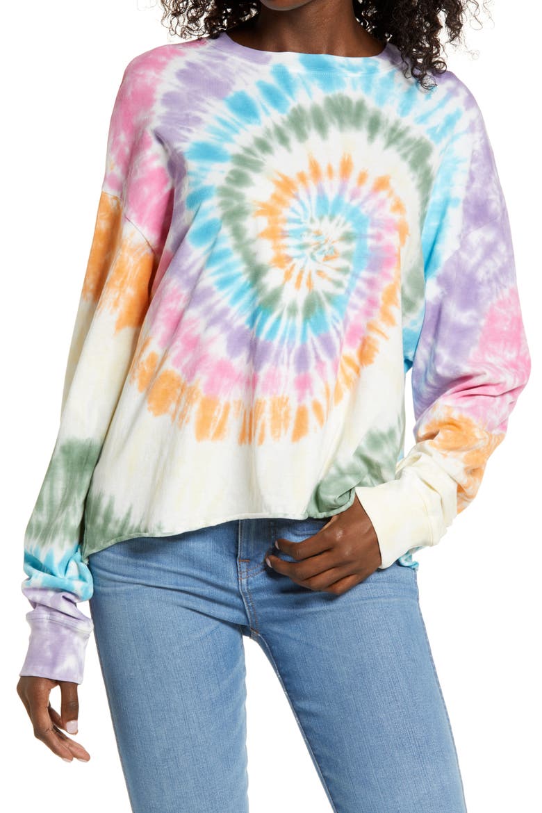 Rainbow Tie Dye Long Sleeve T-Shirt, Main, color, RAINBOW SPIRAL
