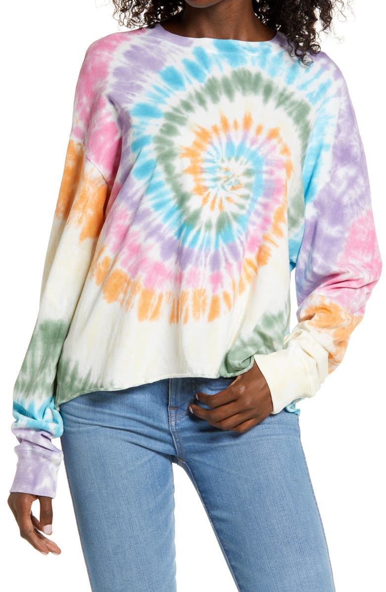 Daydreamer Rainbow Tie Dye Long Sleeve T-Shirt, Main, color, 