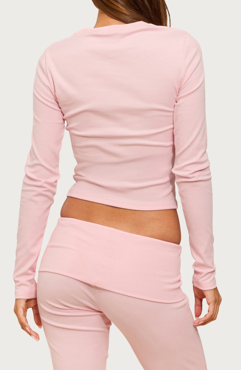 EDIKTED Ivanne Long Sleeve Stretch Cotton Top, Alternate, color, Pink