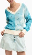 Desigual Colorblock Cotton Blend Pointelle Sweater