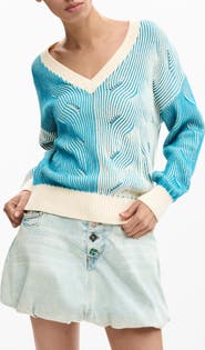 Desigual Colorblock Cotton Blend Pointelle Sweater