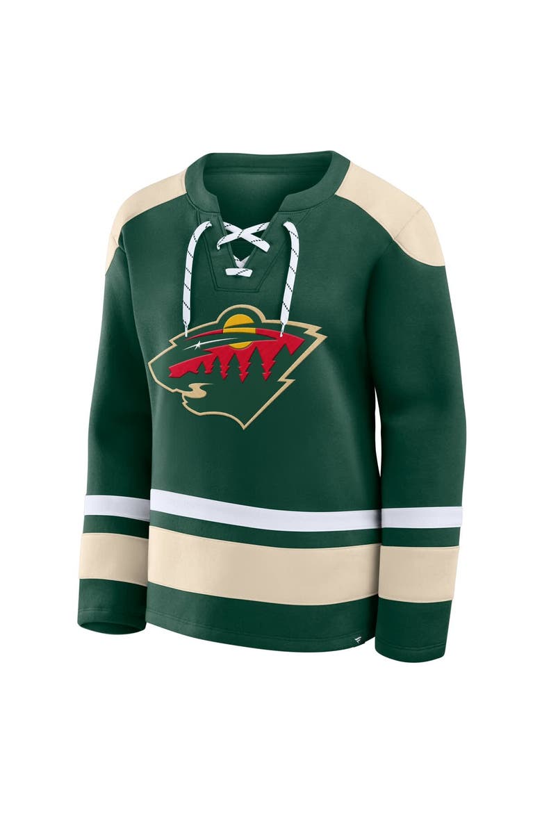 Women's Fanatics  Green Minnesota Wild Icing Long Sleeve Lace Up Sweatshirt, Alternate, color, Green