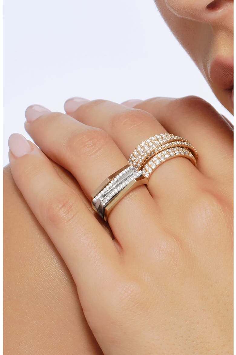14K Gold Pavé Diamond Geometric Ring, Alternate, color, TRI GOLD