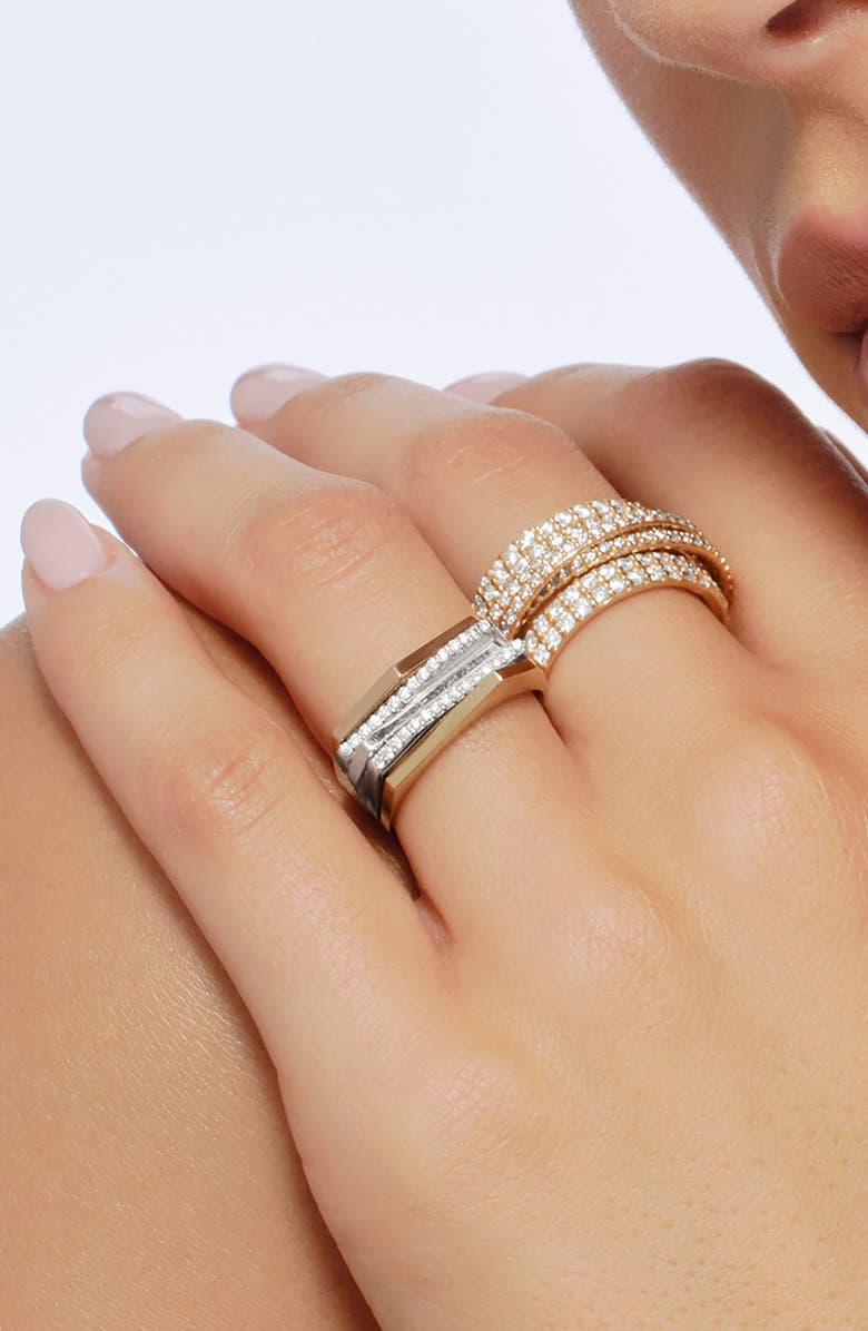 LANA 14K Gold Pavé Diamond Geometric Ring, Alternate, color, Tri Gold