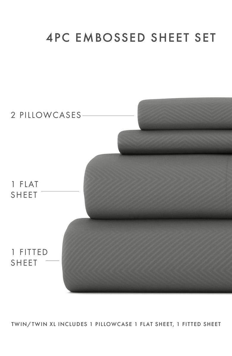 HOMESPUN HOME SPUN Premium Chevron Embossed 4-Piece Bed Sheet Set, Alternate, color, Gray