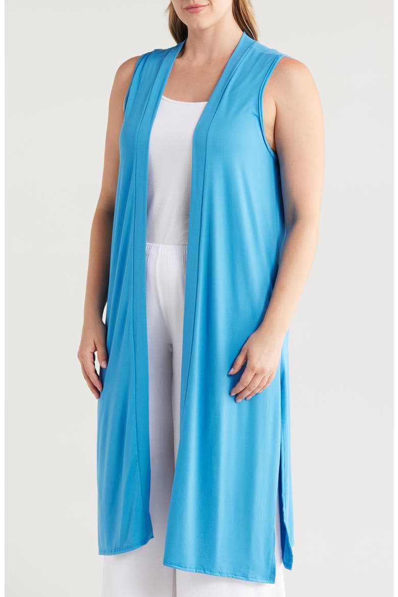 Open Front Long Vest, Alternate, color, TURQUOISE