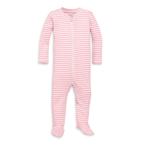 Primary Baby Organic Zip Footie In Stripe In Blossom Ivory Mini Stripe