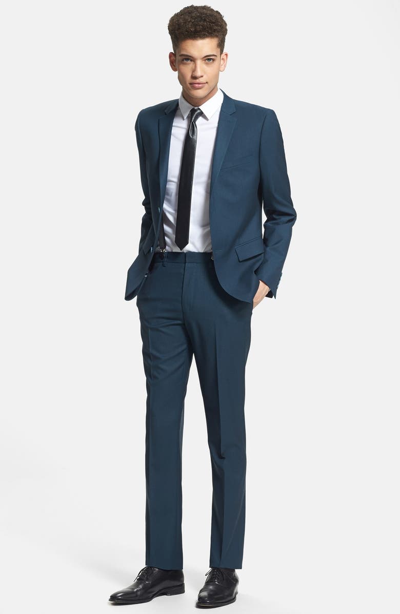 Topman Skinny Fit Teal Suit Jacket, Alternate, color,