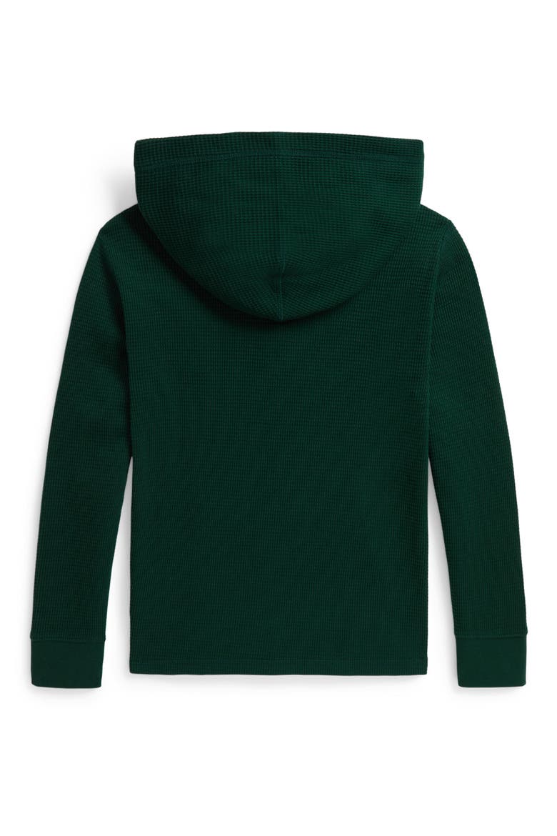 Kids' Waffle Knit Cotton Hooded Henley, Alternate, color, MOSS AGATE